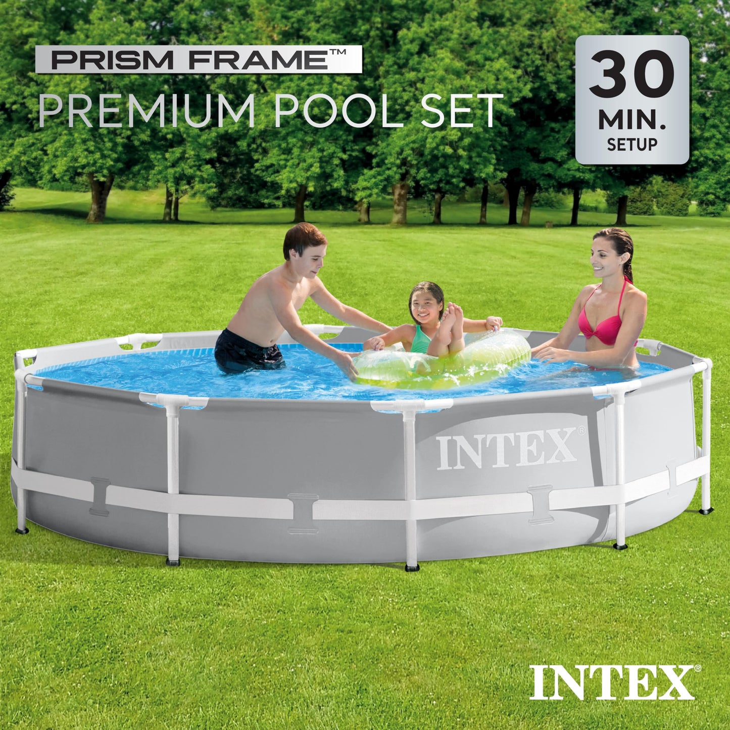 Intex 26701EH Prism Frame Premium Above Ground Swimming Pool Set: 10ft x 30in – Includes 330 GPH Cartridge Filter Pump – SuperTough Puncture Resistant – Rust Resistant – 1185 Gallon Capacity