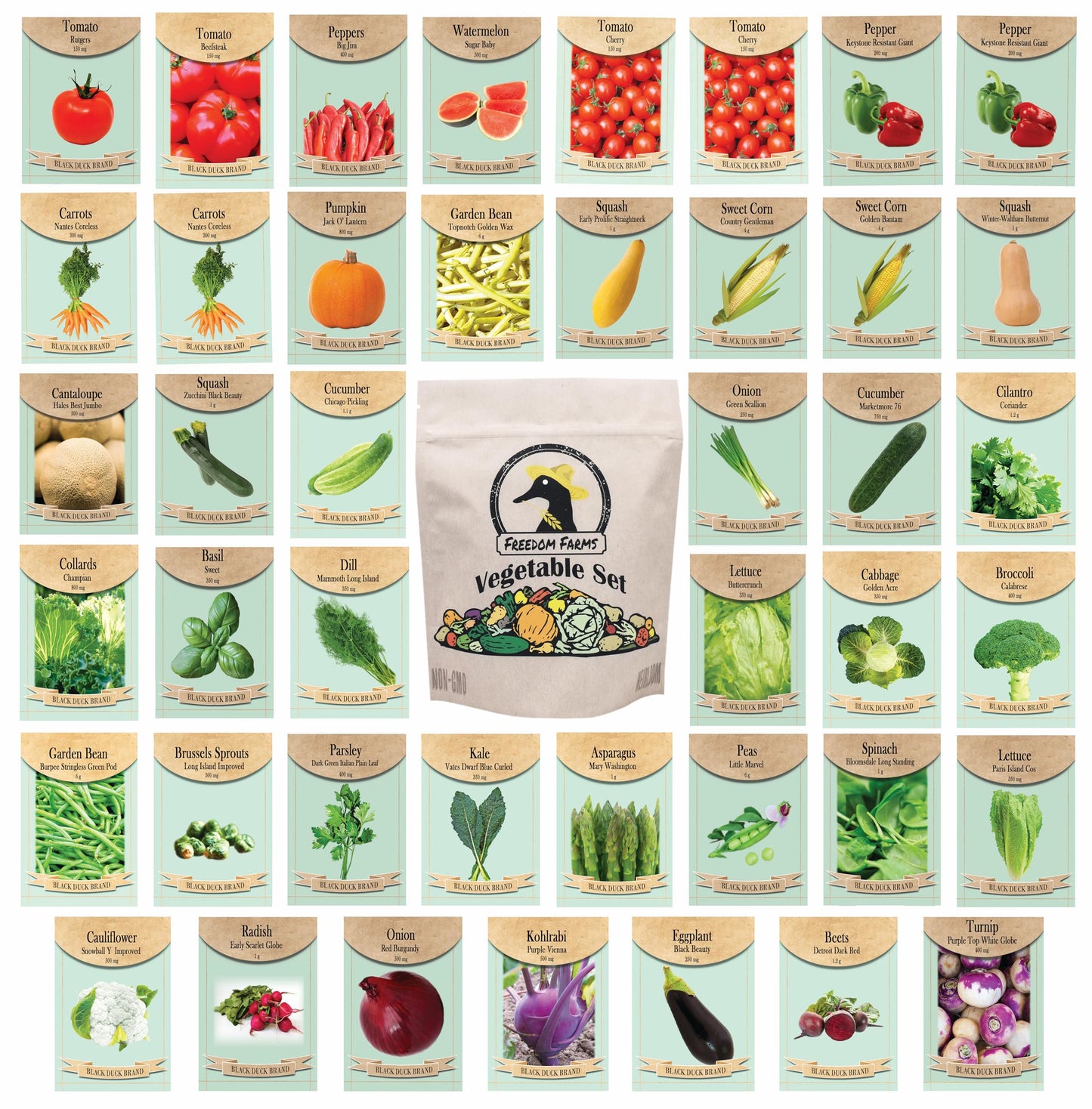 Set of 43 Assorted Vegetable & Herb Seed Packets - Over 10,000 Seeds! - Includes Mylar Storage Bag - Deluxe Garden Heirloom Seeds - 100% Non-GMO