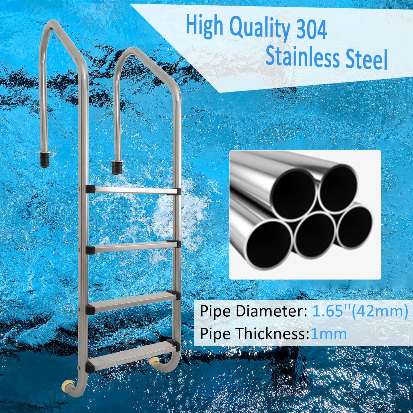 DOEL 4-Step Pool Ladder with Stainless Steel Steps, Non-Slip Swimming Pool Ladders for Inground Pools, Sturdy and Durable, Entry and Exit Easier Pool Steps for Inground Pools