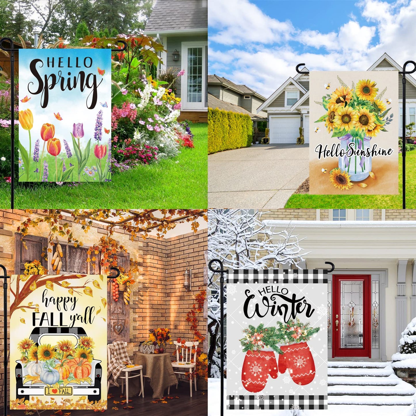 Pating Seasonal Garden Flags Set of 12 Double Sided 12 x 18 Inch Yard Flags, Small Garden Flags for Outside, Fall Winter Halloween Christmas Outdoor Flags, Holiday Garden Flags for All Seasons