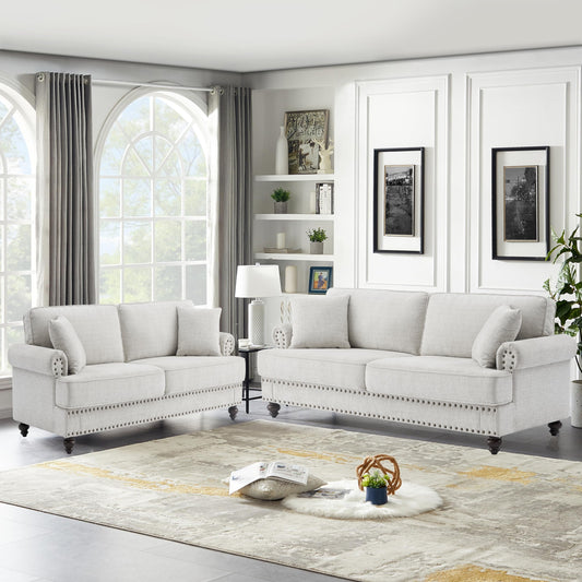Asucoora Chenille Upholstered Sofa Couch Set, 2-Piece Living Room Set, Including Rolled Arm 3-Seater Sofa and Loveseat Gray