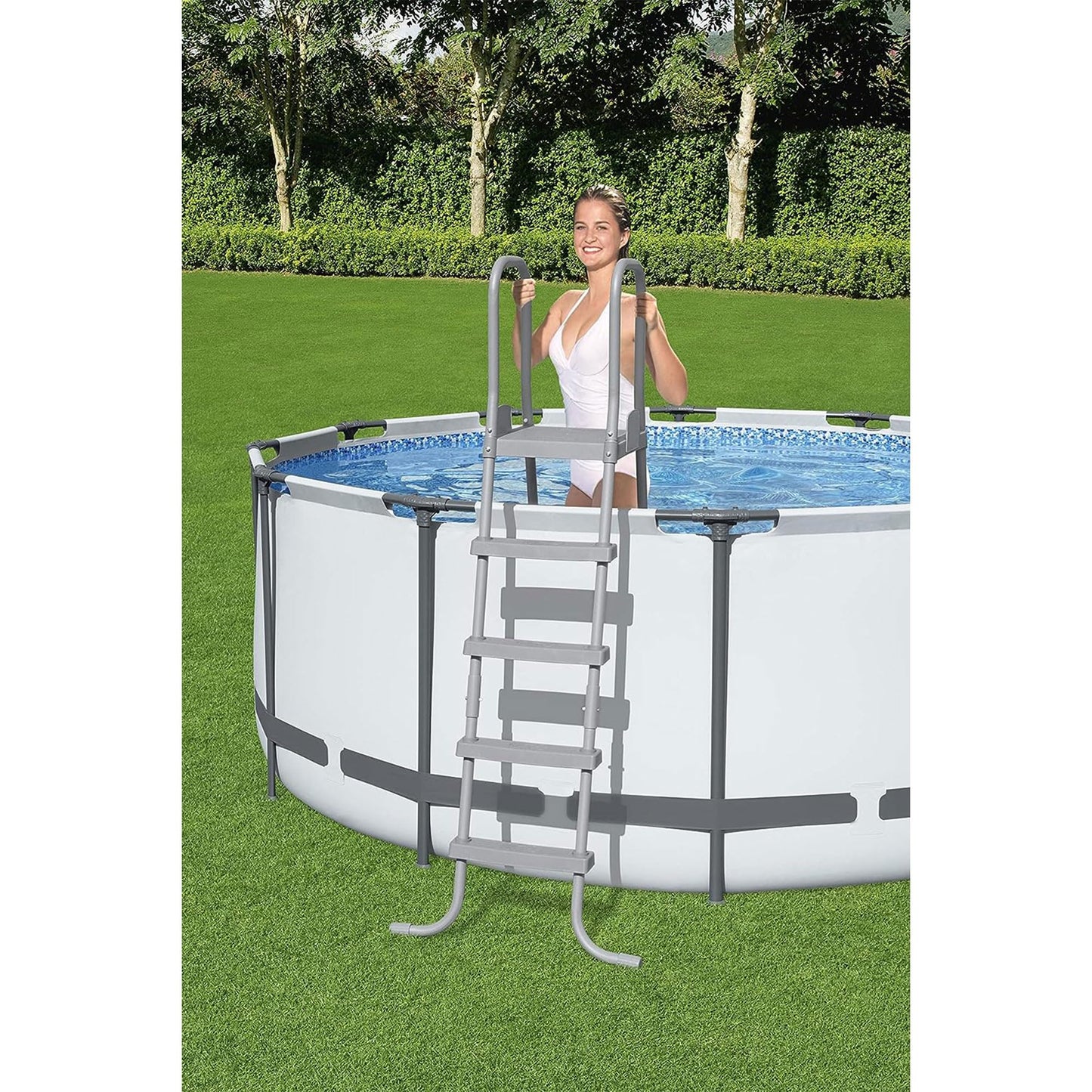 Bestway Flowclear Above Ground Swimming Pool Ladder 52” | Corrosion-Resistant Metal Frame with Heavy Duty Plastic Steps