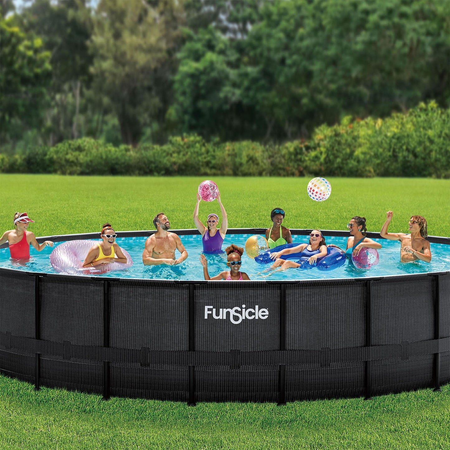 Funsicle 22 Feet by 52 Inch Oasis Designer Outdoor Above Ground Swimming Pool with Sand Filter Pump, Cover and Maintenance Kit, Dark Chevron Rattan