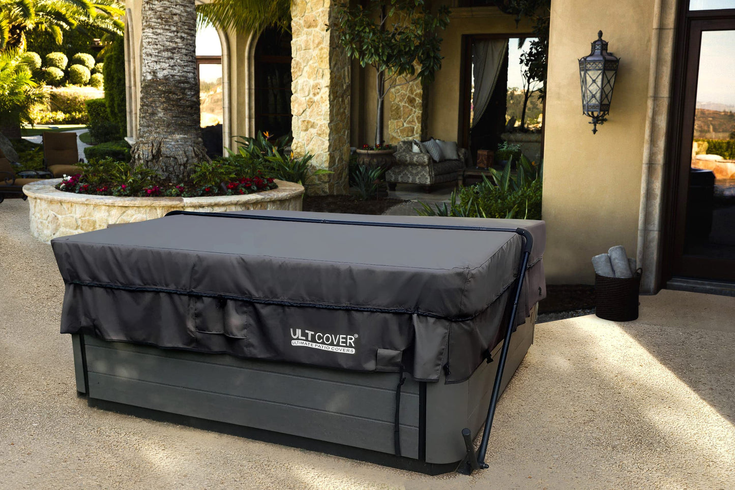 ULTCOVER Waterproof 600D Polyester Square Hot Tub Cover Outdoor SPA Covers 85 x 85 inch, Black