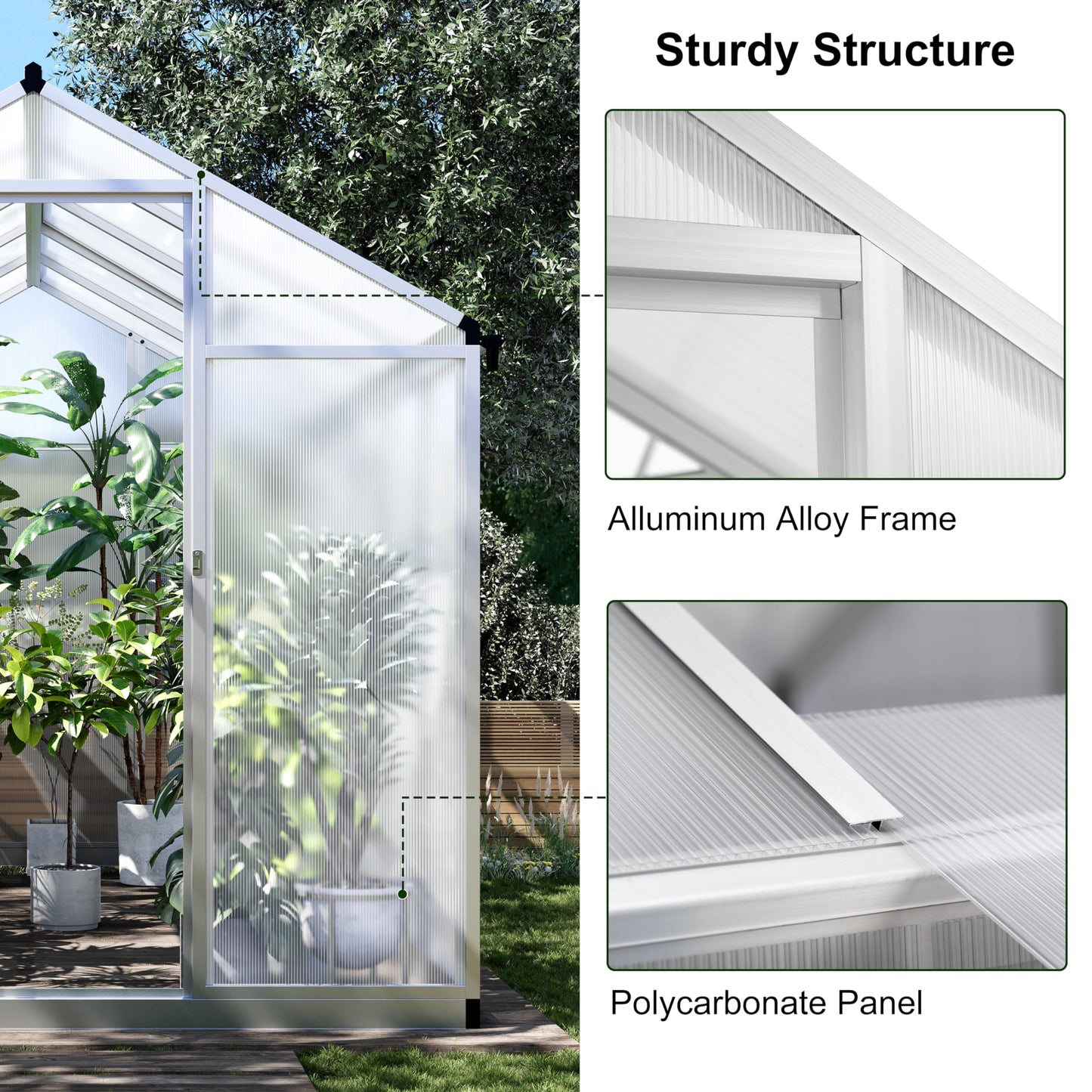 6x10 FT Greenhouse for Outdoors, Polycarbonate Greenhouse with Quick Setup Structure and Roof Vent, Aluminum Large Walk-in Greenhouse for Outside Garden Backyard, Silver