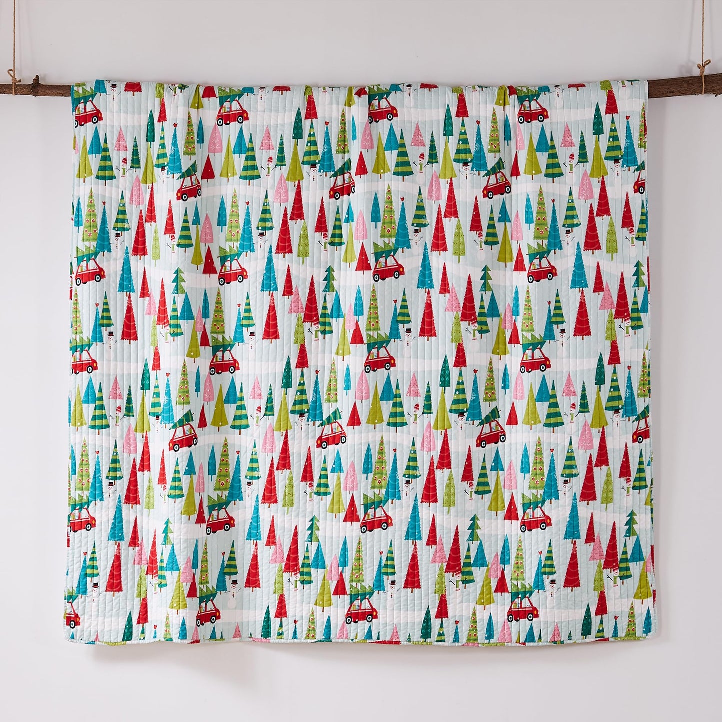 Levtex Home Merry & Bright Collecion - Holly Jolly Quilt - Full/Queen - Christmas Tree - Red Green Teal Pink - Quilt (86x86in.) - Reversible - Microfiber