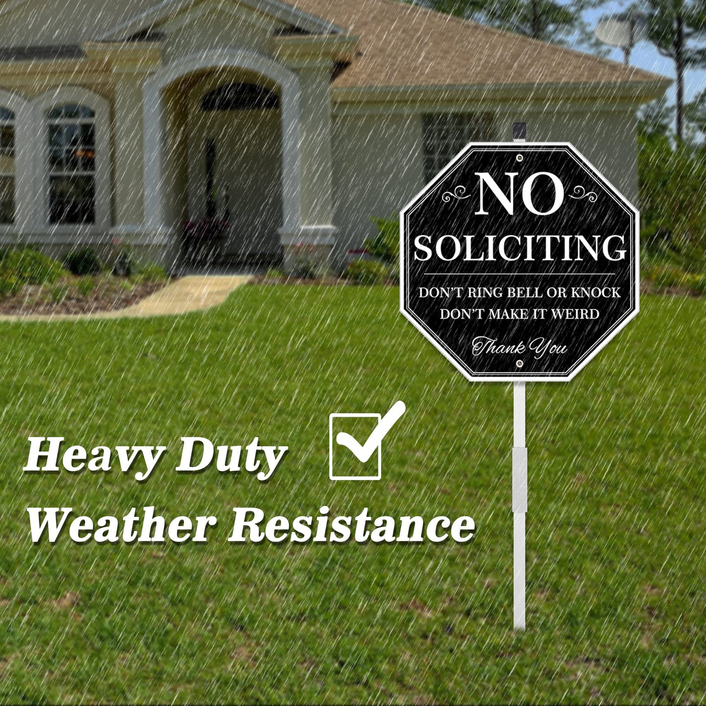 Uflashmi No Soliciting Yard Sign, No Soliciting Sign for House Yard with Stake, 10” x 28”, Metal black and white