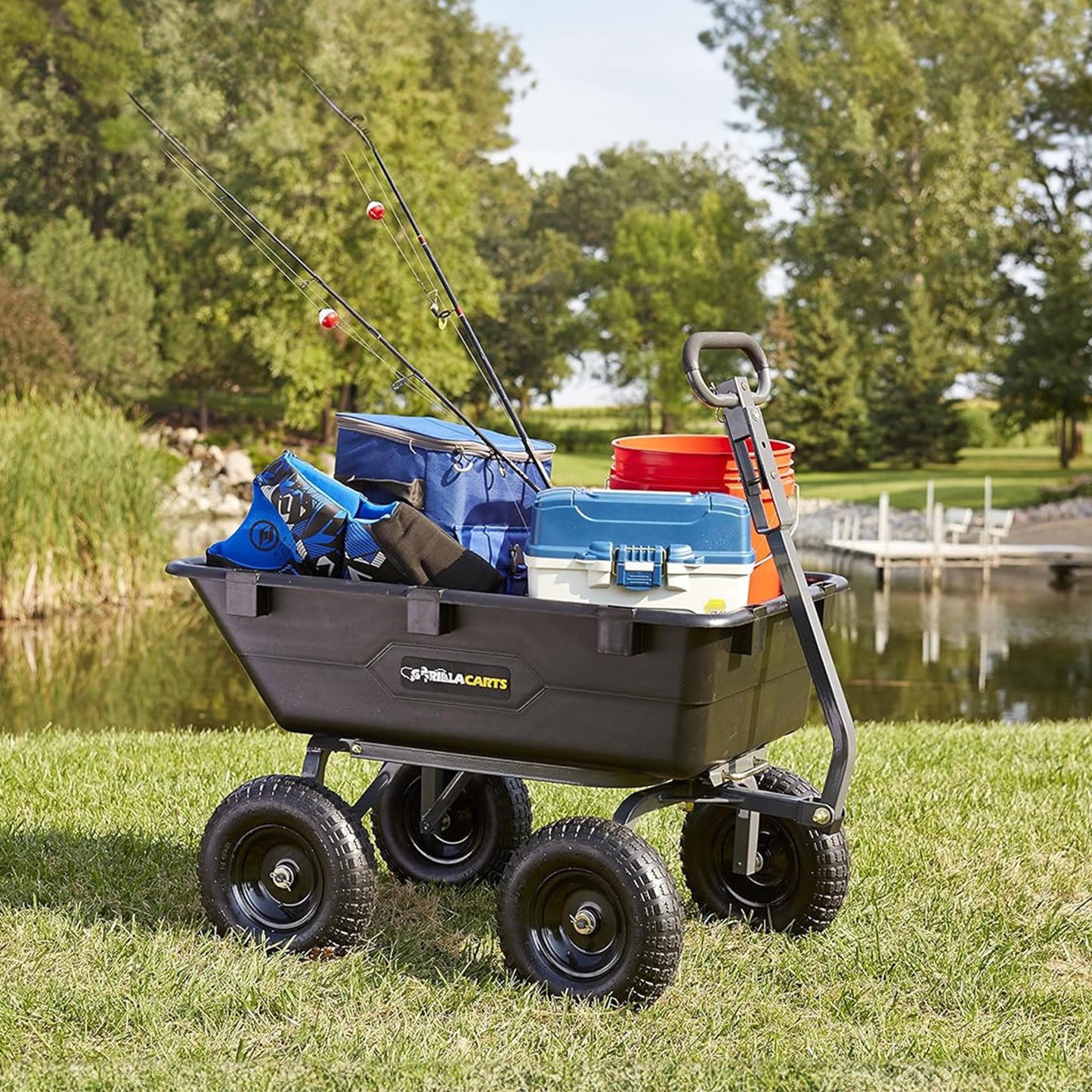 Gorilla Carts 6 Cu Ft Poly Yard Dump Cart and Utility Wagon, with Steel Frame and 1200 Pound Heavy Duty Capacity, for Lawn and Gardening, Black