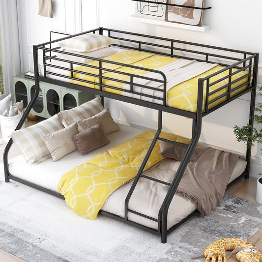 Oudiec Twin XL Over Queen Bunk Bed with Ladder,Sturdy Metal Bedframe w/Safety Guardrails for Dorm,Bedroom,Guest Room,Easy Assemble,No Box Spring Needed,Black