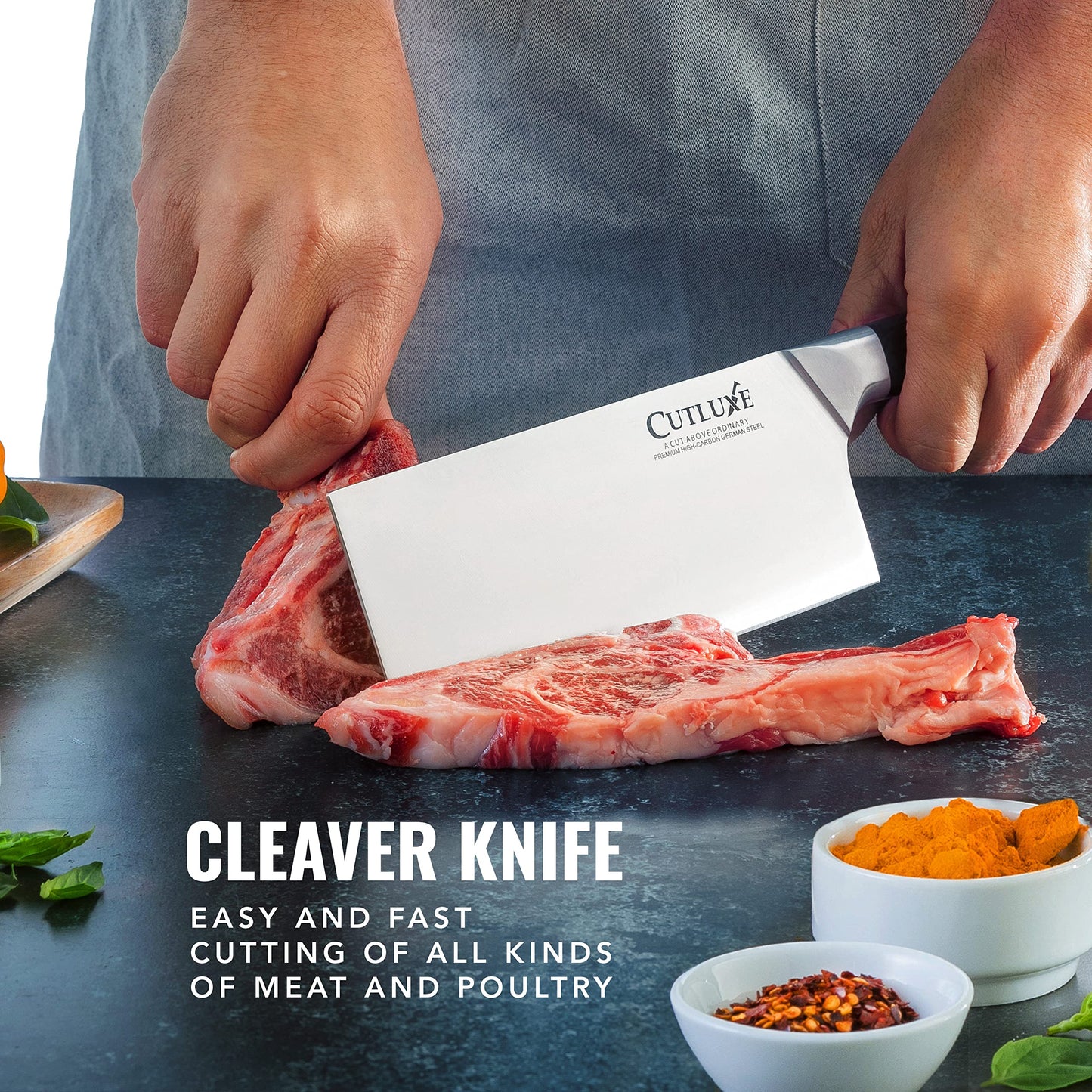 Cutluxe Cleaver Knife - 7" Meat Cleaver, Butcher Knife for Meat Cutting – German Steel Blade, Full Tang, Ergonomic Handle Design – Artisan Series