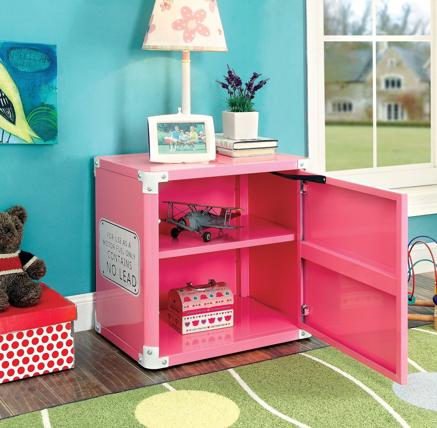 HOMES: Inside + Out Antonio Modern 2-Shelf Metal Nightstand, Bedside Table for Bedroom, Kid Room, Pink