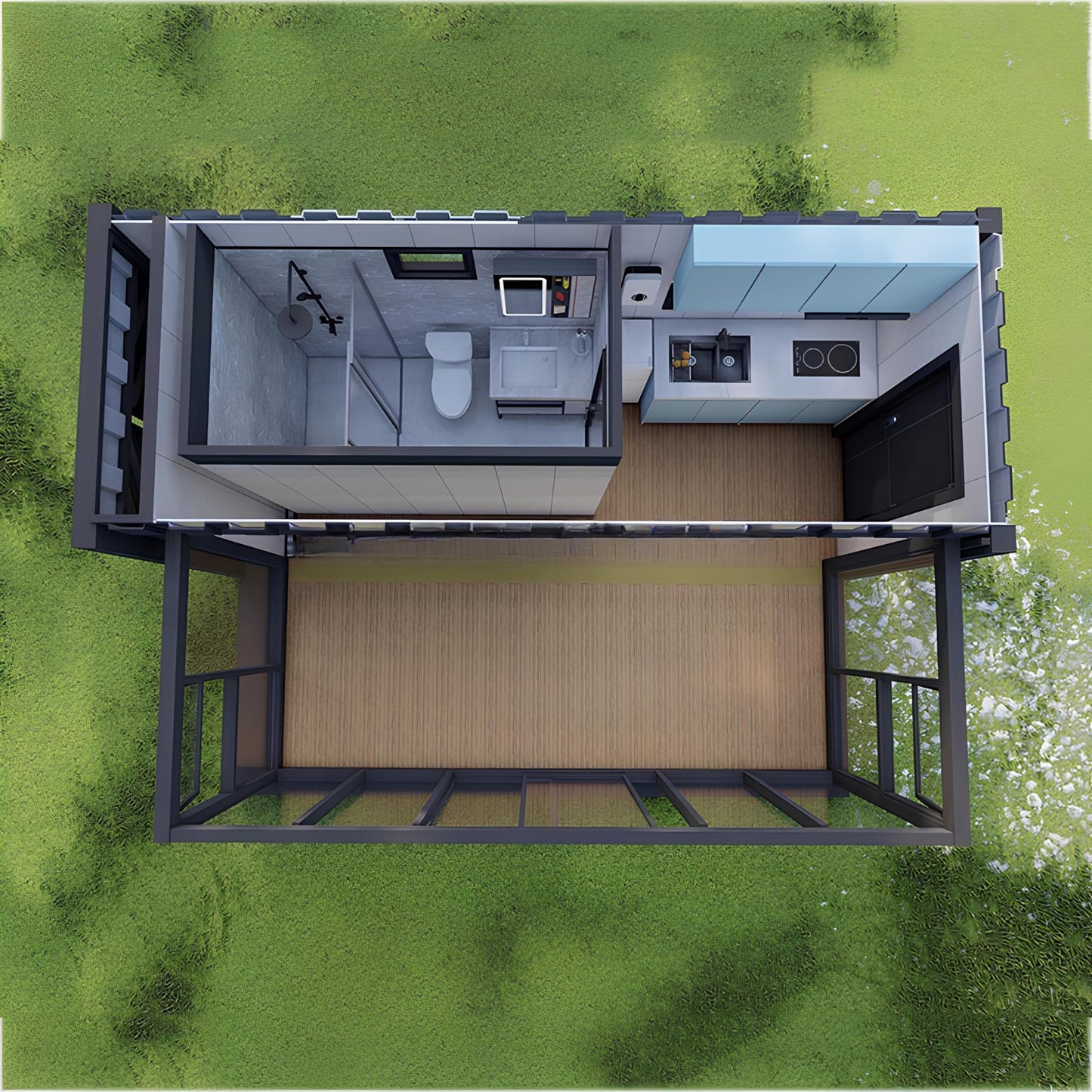 Prime Porch Prefab Tiny House for Sale: Eco-Friendly Modular Container Home 20ft - Compact, Foldable, and SmartHome Equipped with Full Amenities - Ideal for Small Houses, Portable Homes, Mobile Living