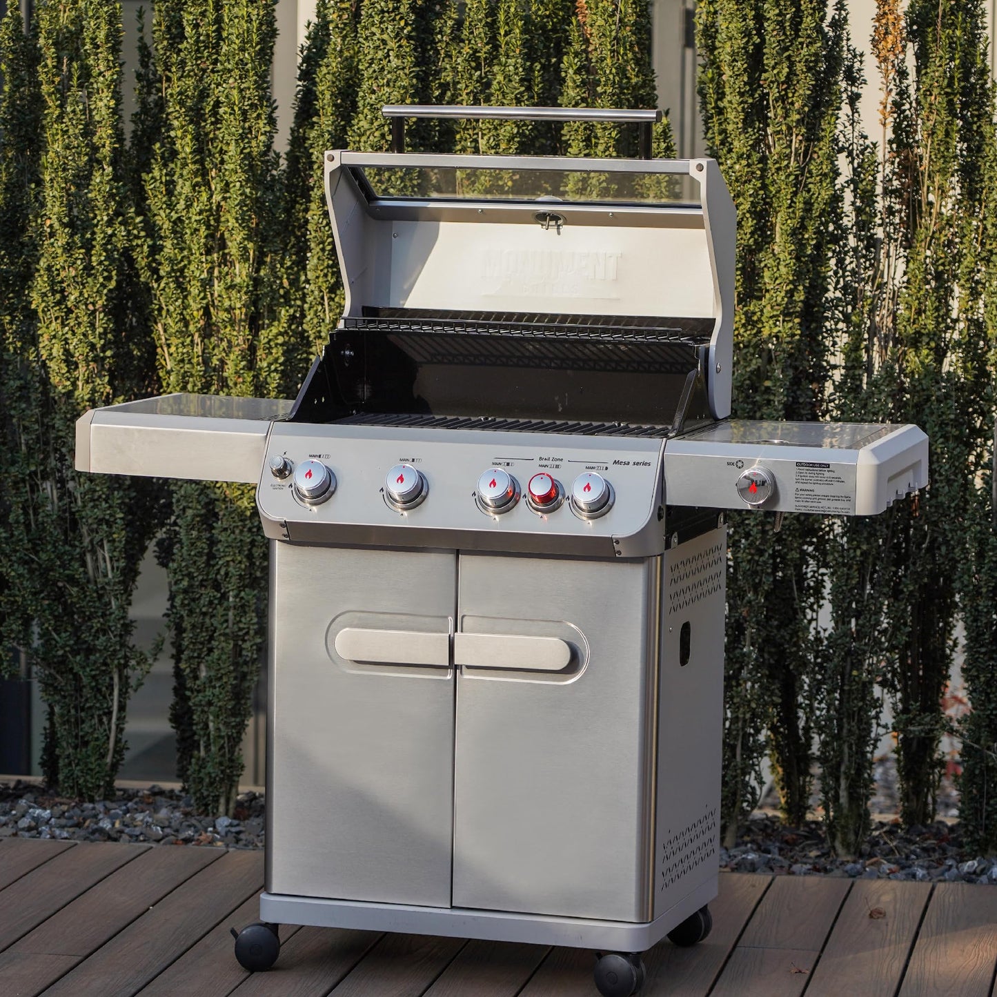 Monument Grills Outdoor Barbecue Stainless Steel 4 Burner Propane Gas Grill, 62,000 BTU Patio Garden Barbecue Grill with Side Burner and LED Controls, Mesa415BZ