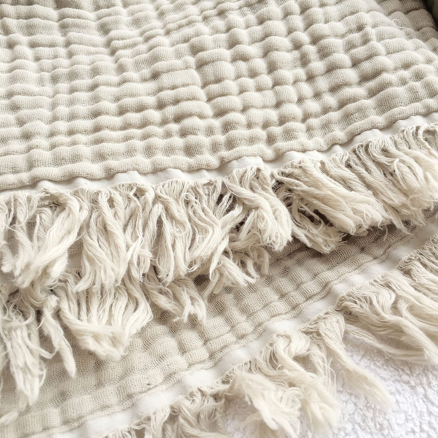 KyraHome Muslin Throw Blanket 60"x90" Twin XL, Organic Cotton Throw Blanket for Couch, Bed, Plant Dyed, Breathable Lightweight Soft Gauze Fall Blanket, All Season (Oatmeal Khaki)