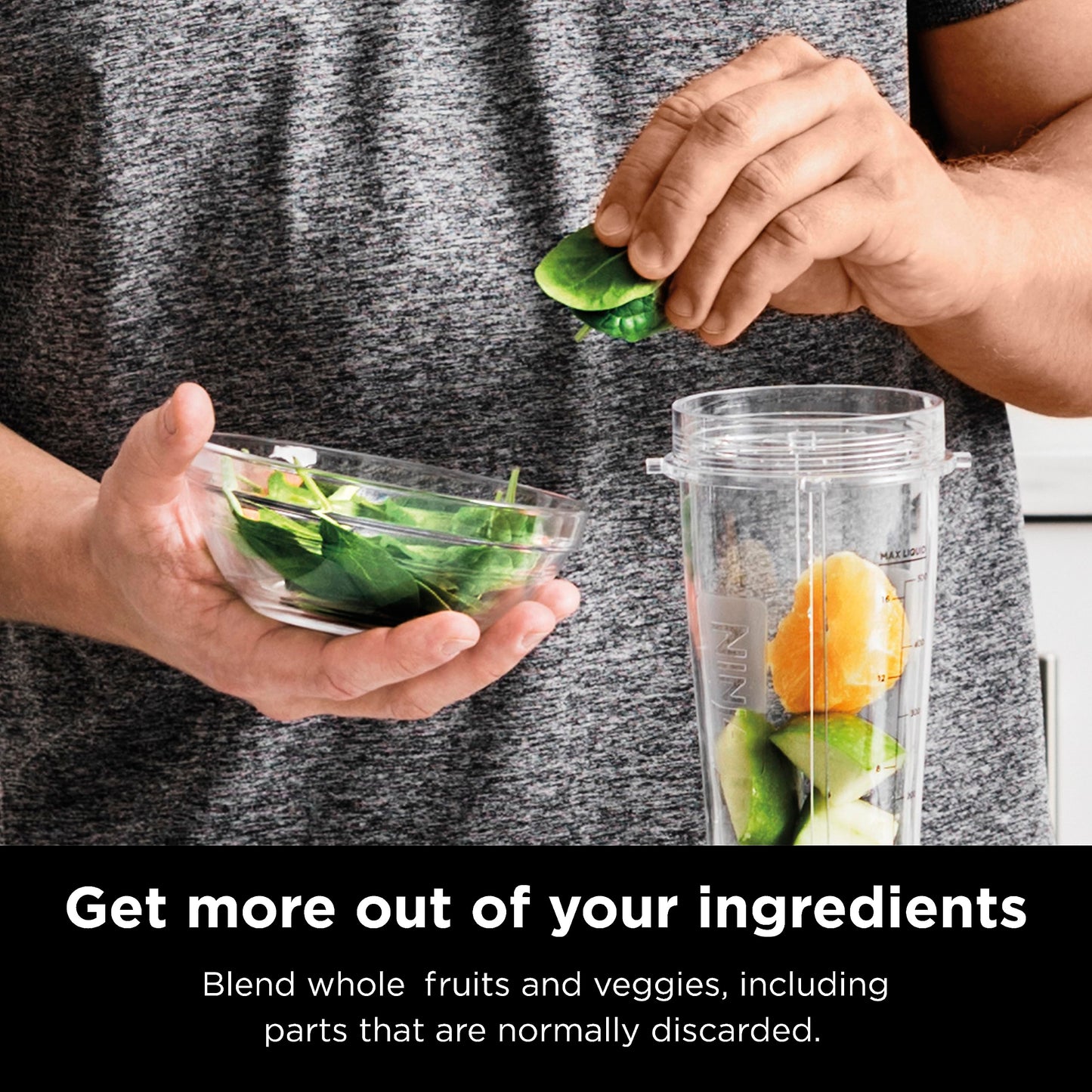 Ninja BN301 Nutri-Blender Plus Compact Personal Blender, 900-Peak-Watt Motor, Frozen Drinks, Smoothies, Sauces & More, (3) 20 oz. To-Go Cups, (2) Spout-Lids (1) Storage-Lid, Dishwasher Safe, Silver