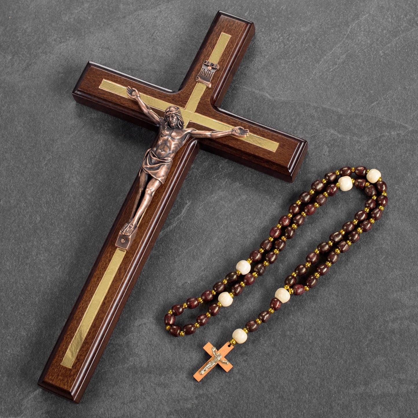 Asterom Crucifix Wall Cross - Handmade Wood Cross Wall Decor - Catholic Crucifix - 12 Inch