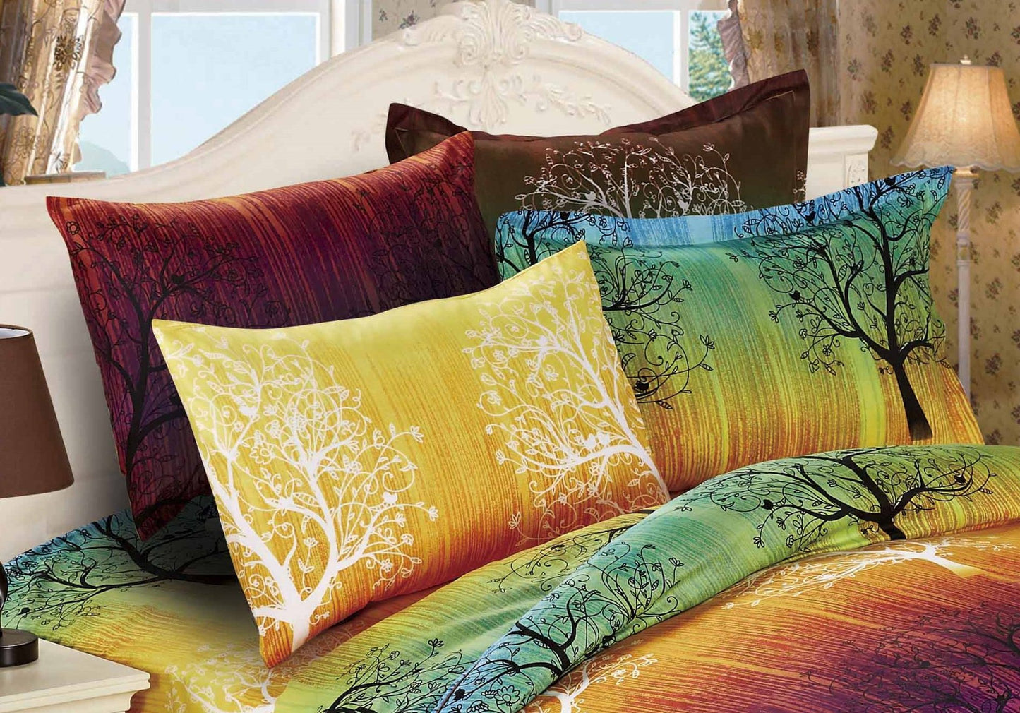 Swanson Beddings Rainbow Tree 2pc Duvet Bedding Set: Duvet Cover and One Pillow Sham (TwinXL)