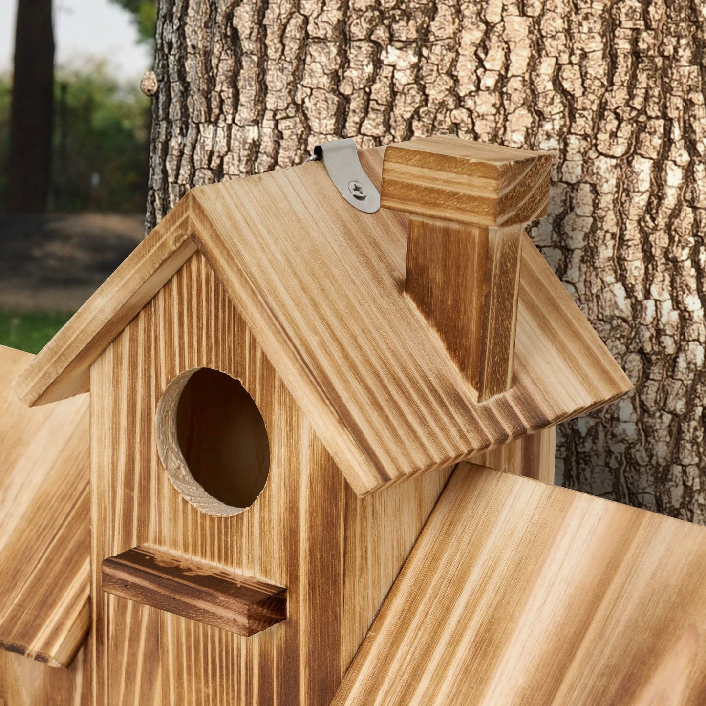 MIXUMON Bird Houses for Outside, Outdoor 3 Hole Bird House Room for 3 Bird Families Bluebird Finch Cardinals Hanging Birdhouse for Garden (Style 1)