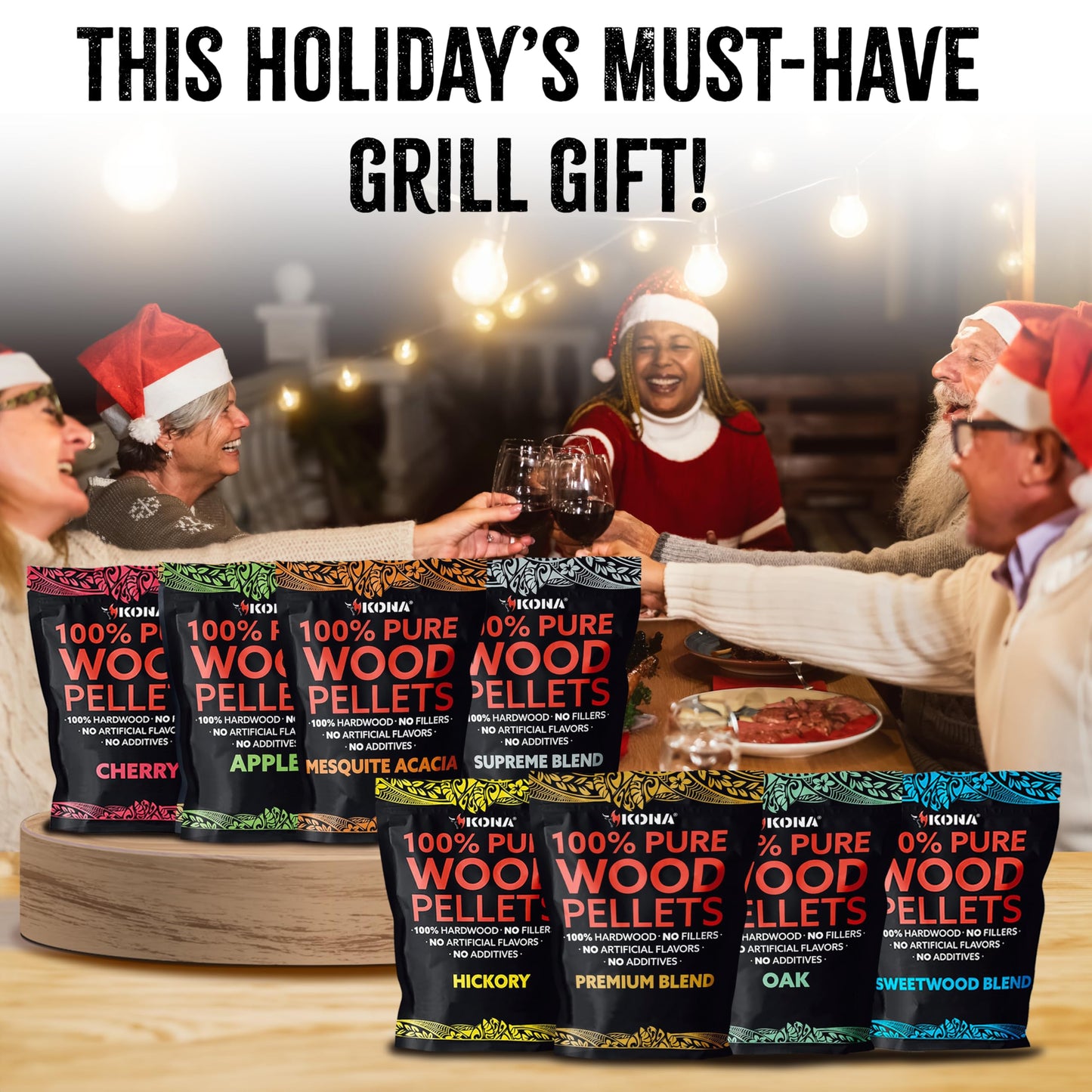 Kona Wood Pellets All Variety Pack, Intended for Ninja Woodfire Outdoor Grill, Wood Fire Oven & Smoker, 8, 1lb Resealable Bags