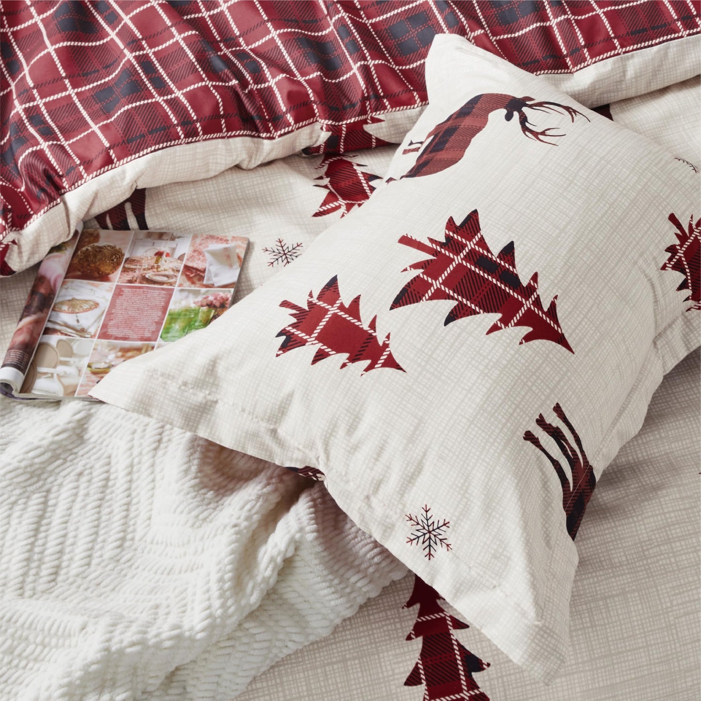 Bedsure Christmas Duvet Cover Twin - Christmas Kids Bedding Set, Reversible Buffalo Check Printed Christmas Plaid Duvet Cover, Includes 1 Duvet Cover and 1 Pillow Sham (Twin, Reindeer)