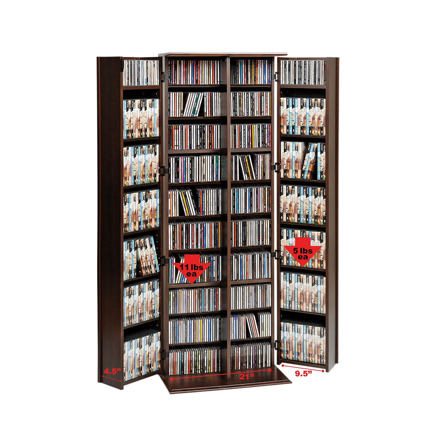 Espresso Grande Locking Media Storage Cabinet with Shaker Doors