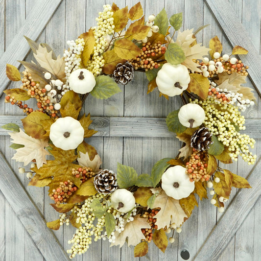 22’’ Artificial Fall Wreath Autumn Wreath Harvest Wreath with Pumpkin,Maple Leaf,Ivy Leaf,Colorful Berry for Front Door Farmhouse Thanksgiving Indoor Outdoor Porch Window Wall Door Decoration