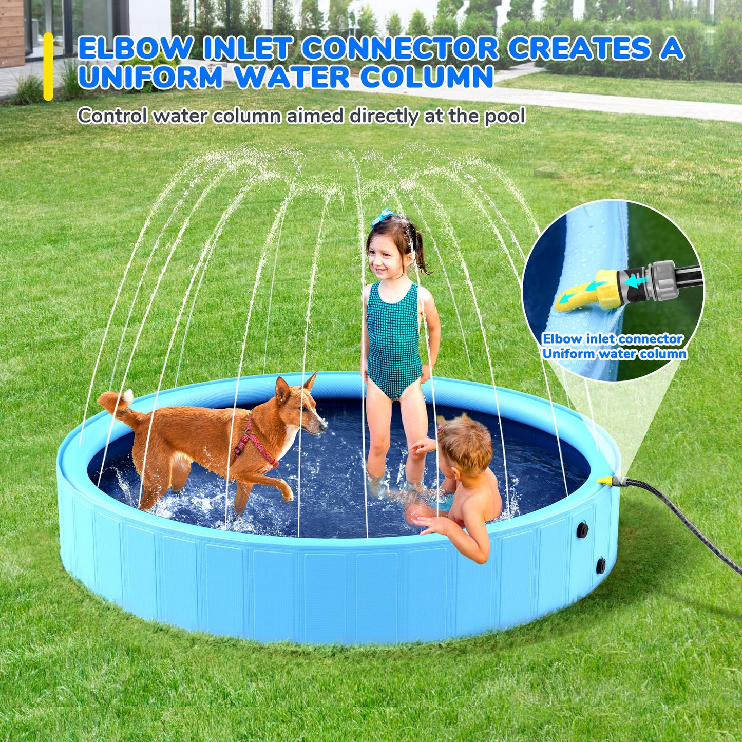 Bilibara 71'' Foldable Dog Pool, Sprinkler Pool for Kids, Non-Slip Kids Pool, Dog Swimming Pool for Kids, Heavy Duty Dogs Splash Pad Pools for Large Dogs, Hard Plastic Kiddie Pool for Backyard