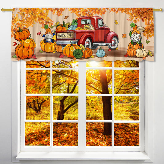 Fall Valance Curtain for Kitchen-Fall Decorations Orange Window Valance for Living Room Bedroom Scroll -Fall Gnomes Decor Rod Pocket Valances Pumpkin Truck-Autumn Window Treatment Valance 18" X 54"