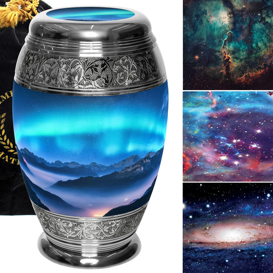 Aurora Borealis Cremation Urns for Human Ashes Adult Female for Funeral, Burial or Home. Cremation Urns for Adult Male Large Urns for Dad and Cremation Urns for Men XL Large & Small Urns for Ashes
