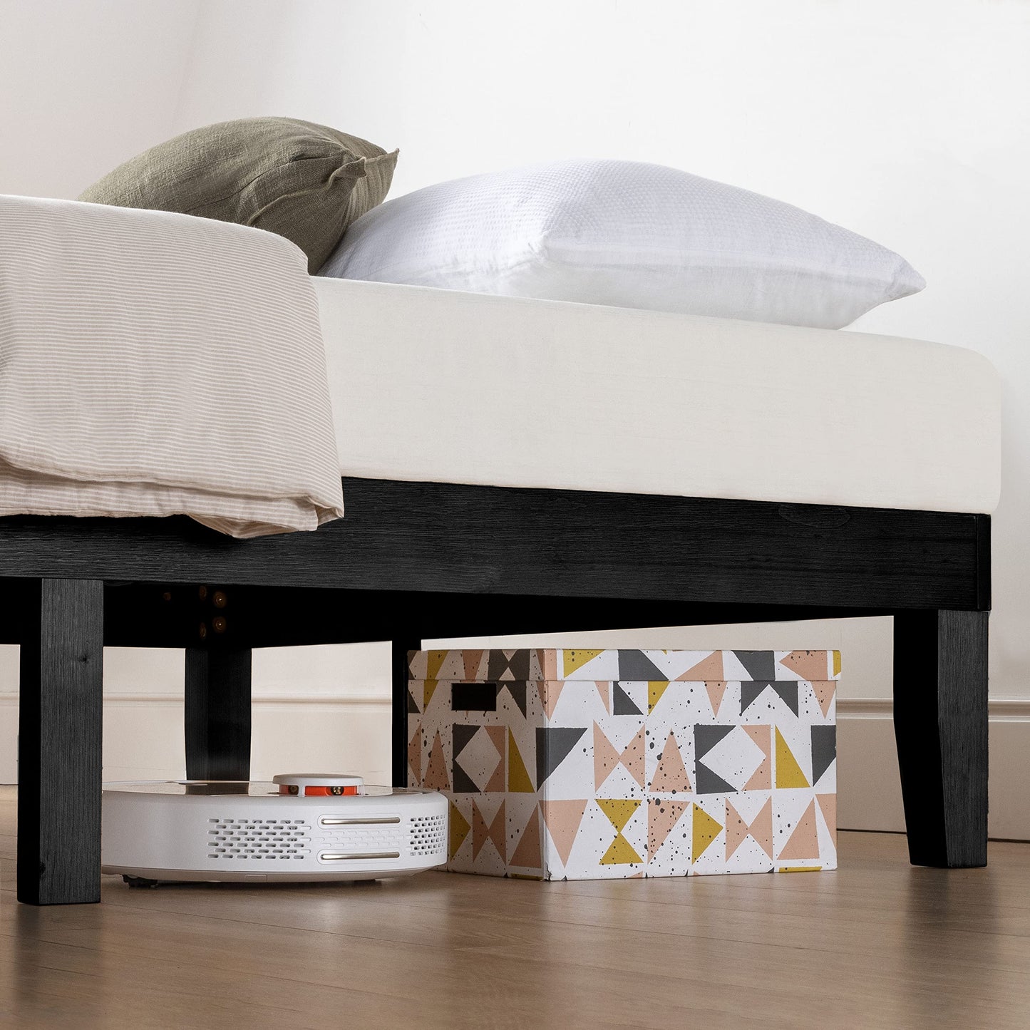 Mellow Naturalista Classic 12 Inch Solid Wood Platform Bed with Wooden Slats, Twin, Black