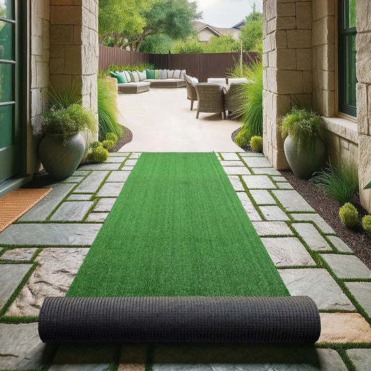 Ottomanson Artificial Grass Turf 2'7" x 9' Indoor Outdoor Faux Grass Rug with Drainage Holes, Customizable with Extra Long Size Options, Perfect for Patio Lawn Balcony Weddings Photoshoot Backdrop