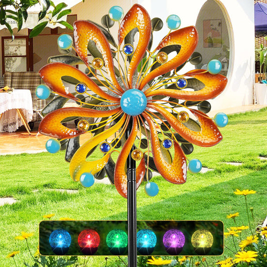 Wind Spinners for Yard and Garden-Wind Sculptures & Spinners 75 in Garden Kinetic Art with Solar Powered Multi-Color Glass Ball Light for Yard Garden Backyard Lawn Decorations