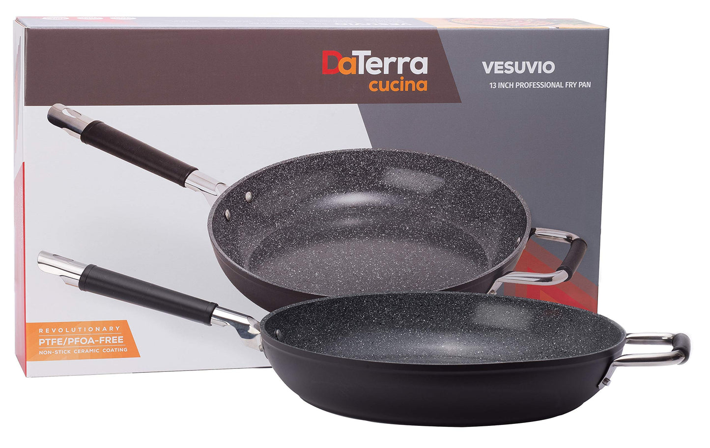 DaTerra Cucina Professional 13 Inch Nonstick Frying Pan | Italian Made Ceramic Nonstick Pan Sauté Pan, Chefs Pan, Non Stick Skillet Pan for Cooking, Sizzling, Searing, Baking and More