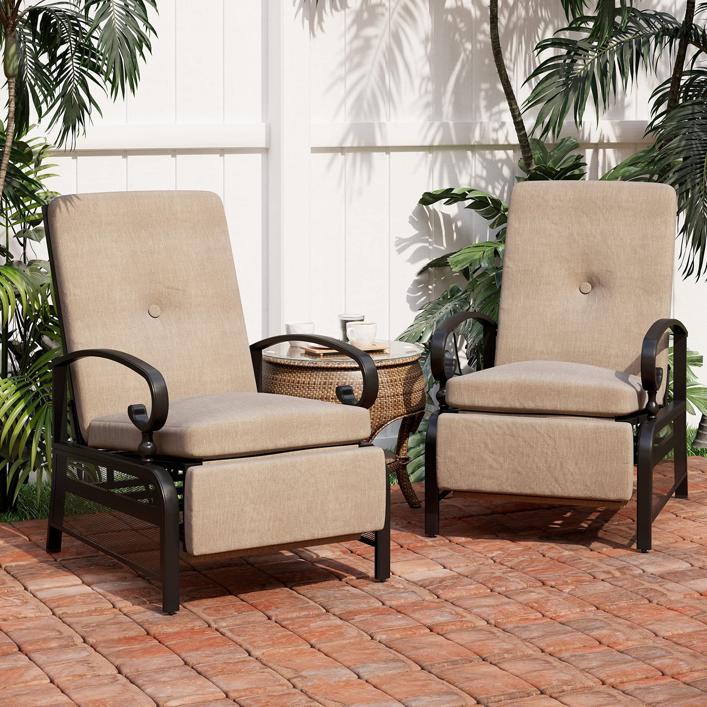 PHI VILLA Oversized Outdoor Recliner Chairs Set of 2, Zero Gravity Metal Patio Recliner Lounge Chairs with Removable Beige Cushions for Garden, Poolside, Lawn