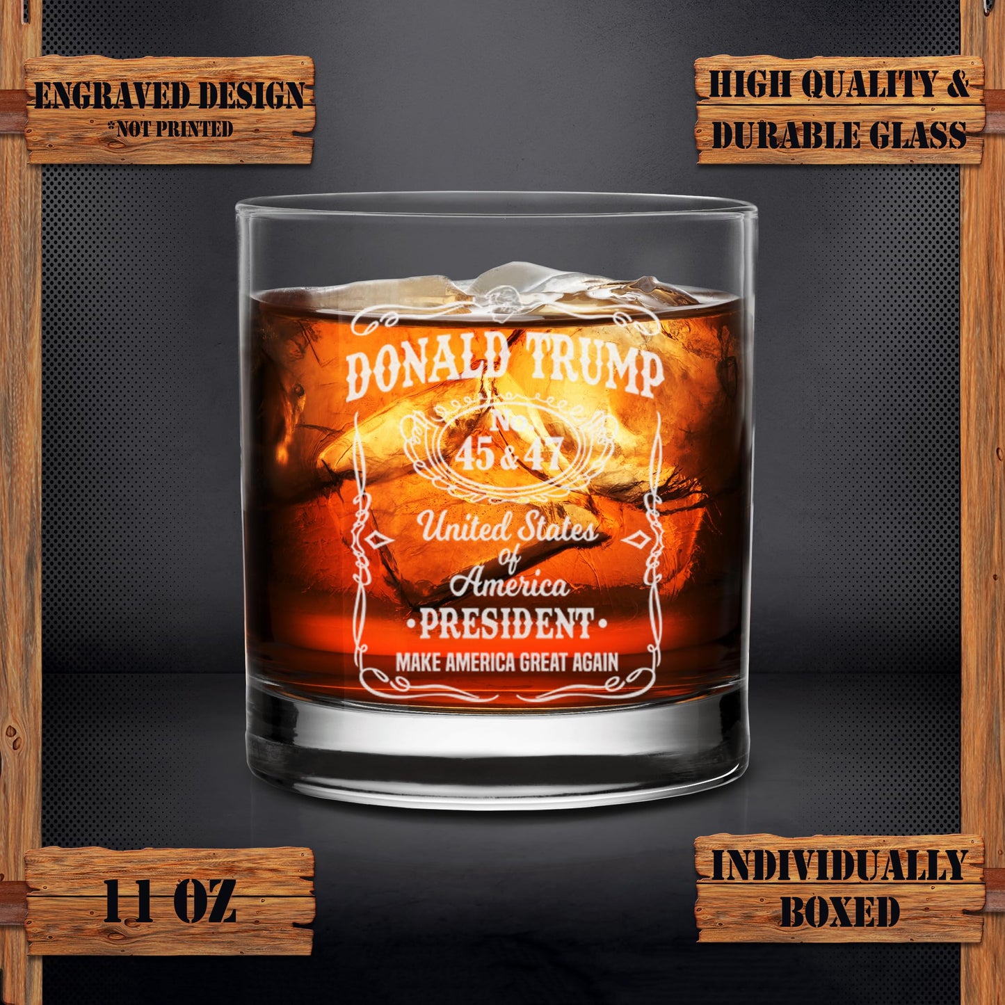 NeeNoNex Donald Trump Laser Engraved Whiskey Glass, Right Wing, Conservative Gift, Trump For Presidency, Poilitical Gift, 45-47