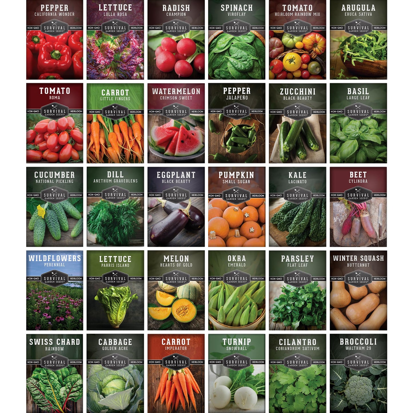 Survival Garden Seeds Home Garden Collection - 30 Pack with 18,500+ Non-GMO Heirloom Vegetable, Fruits, Herb Seed Varieties for Planting - Plant & Grow Survival Food & Emergency Preparedness Gear