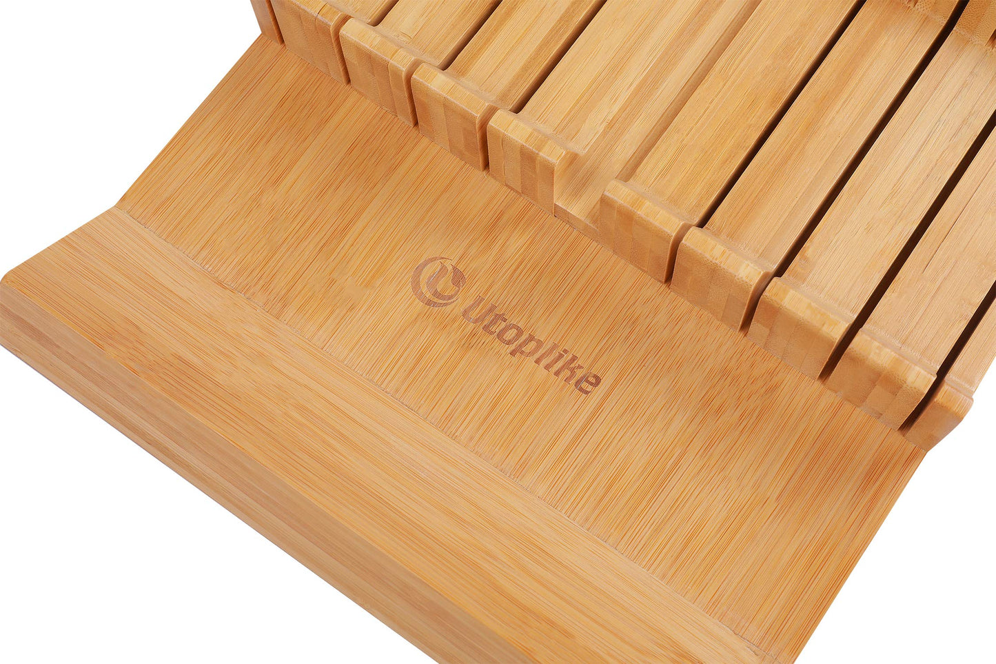 Utoplike In-drawer Knife Block Bamboo Kitchen Knife Drawer Organizer, Large handle Steak knife Holder without Knives, Fit for 16 knives and 1 Sharpening Steel (Not Included)