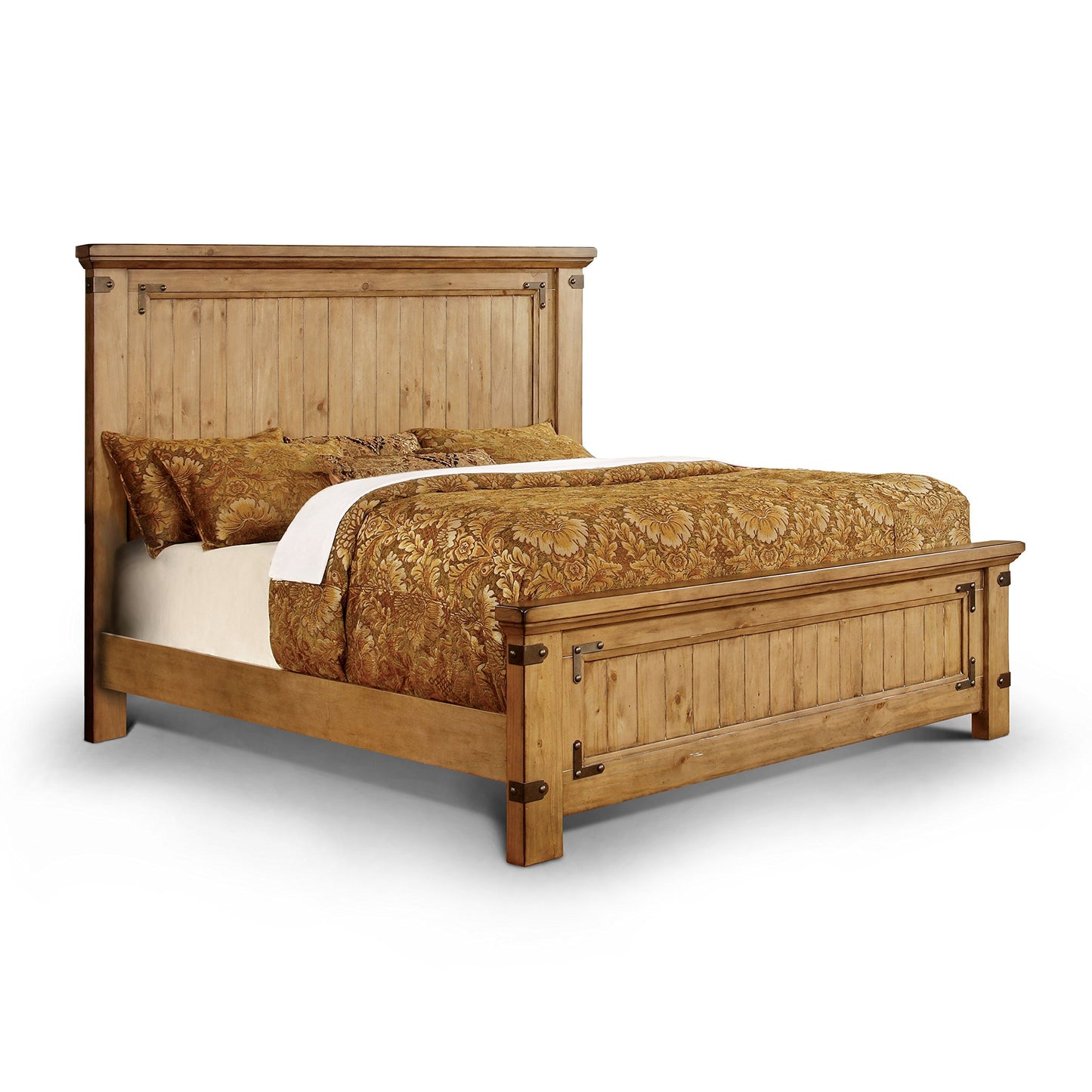 HOMES: Inside + Out Tustin 3-Piece Country Bed Set with 2 Nightstands, California King, Weathered Elm