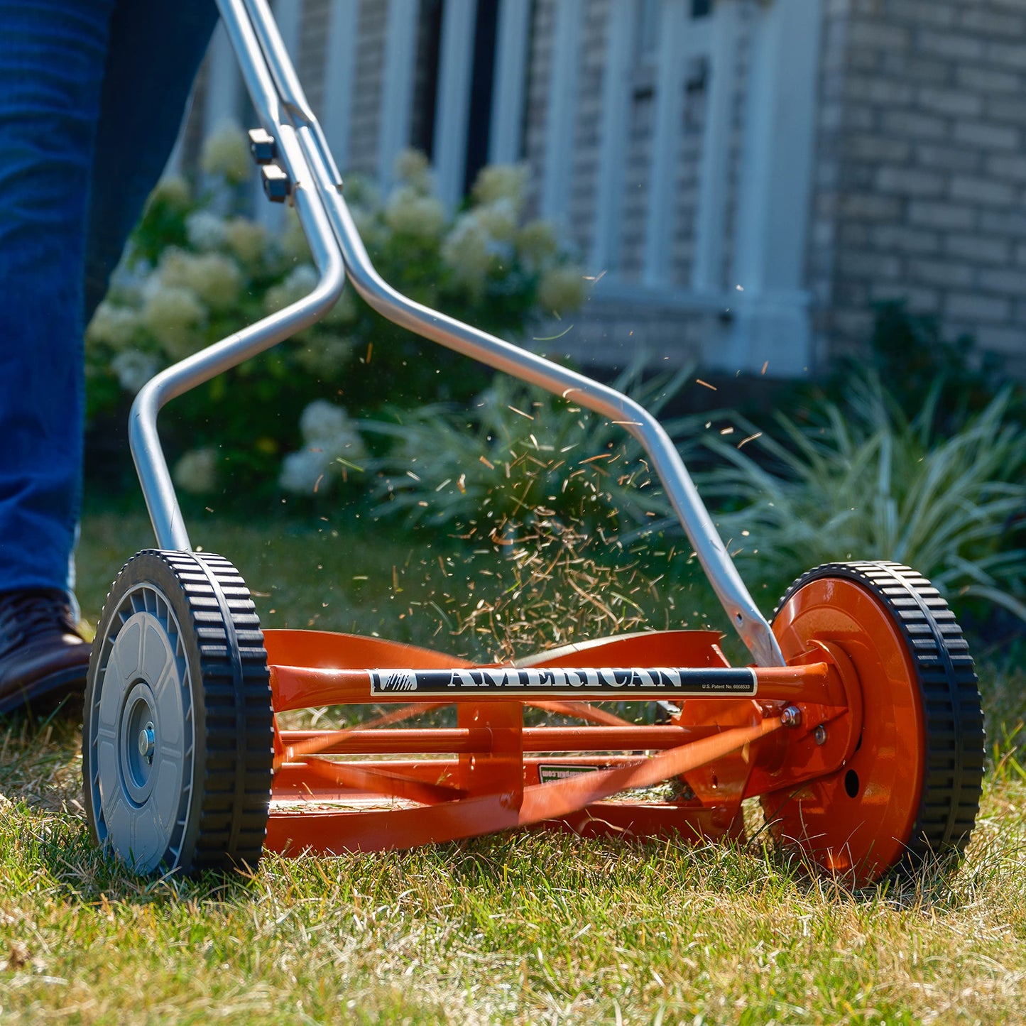 American Lawn Mower Company 1204-14 14-Inch 4-Blade Push Reel Lawn Mower, Red