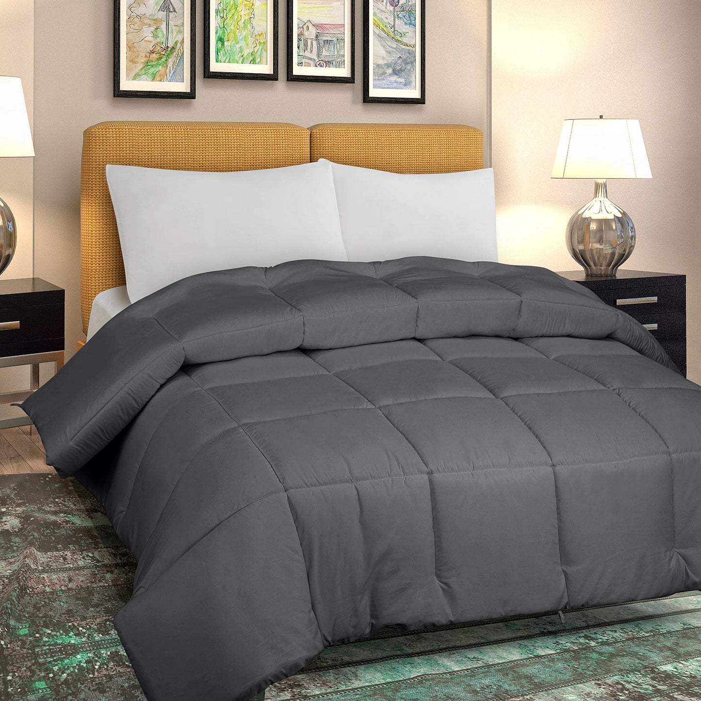 ROYALE Twin XL Comforter - All Season Down Alternative Bedding Comforter - Lightweight Quilted Comforter with Corner Tabs - Soft Luxury Hotel Comforter - Box Stitched Duvet Insert (Twin XL, Charcoal)