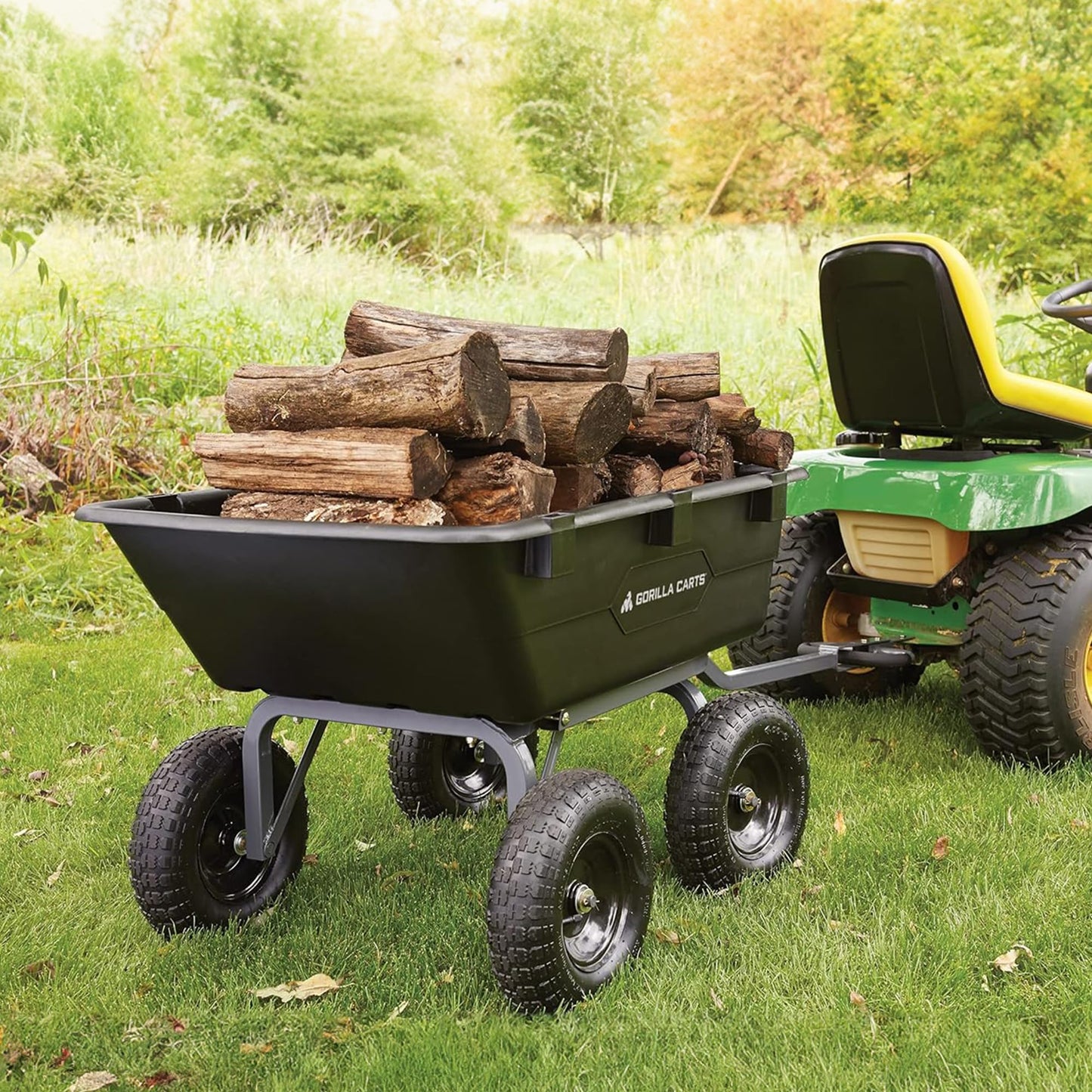 Gorilla Carts 6 Cu Ft Poly Yard Dump Cart and Utility Wagon, with Steel Frame and 1200 Pound Heavy Duty Capacity, for Lawn and Gardening, Black