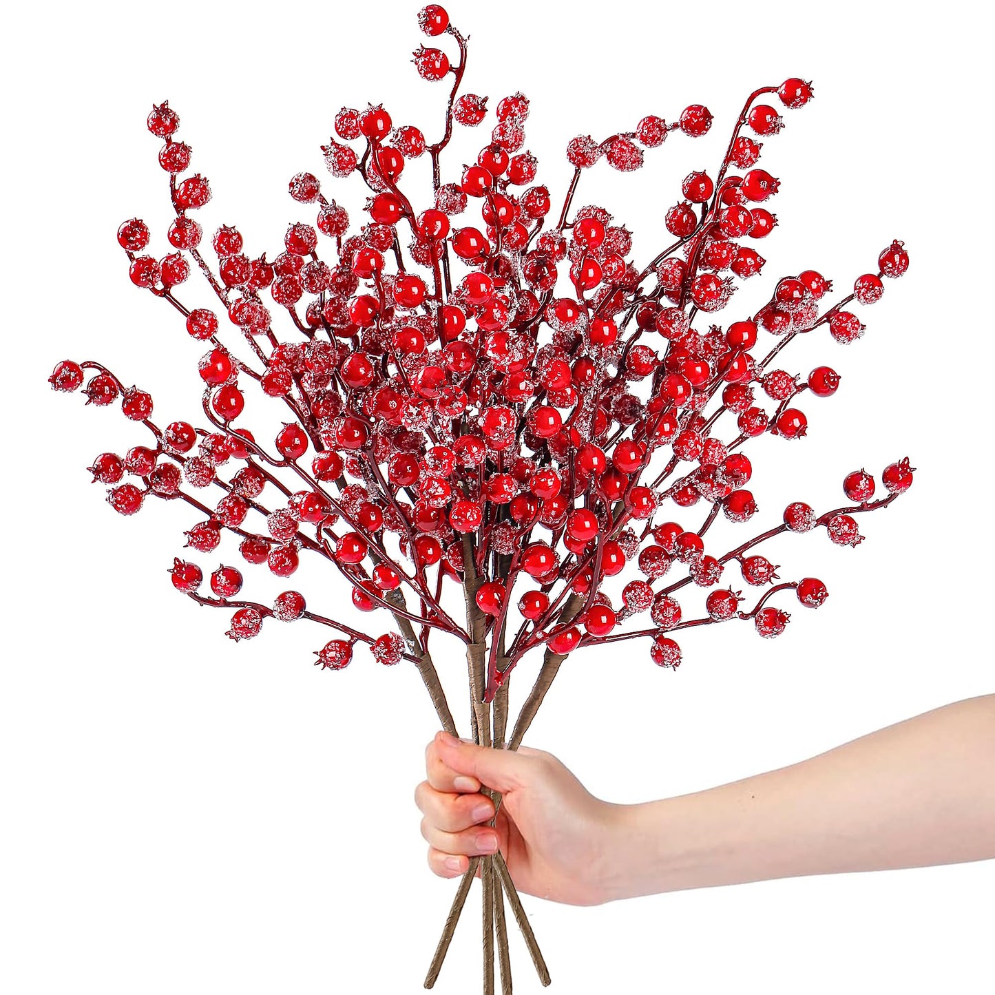 Sggvecsy 6 Pack Snow Frosted Artificial Red Berry Stems Snowy Christmas Red Berries Holly Berry Branches 17 Inches Fake Berry Picks for Floral Arrangements Christmas Tree Holiday Home DIY Crafts Decor