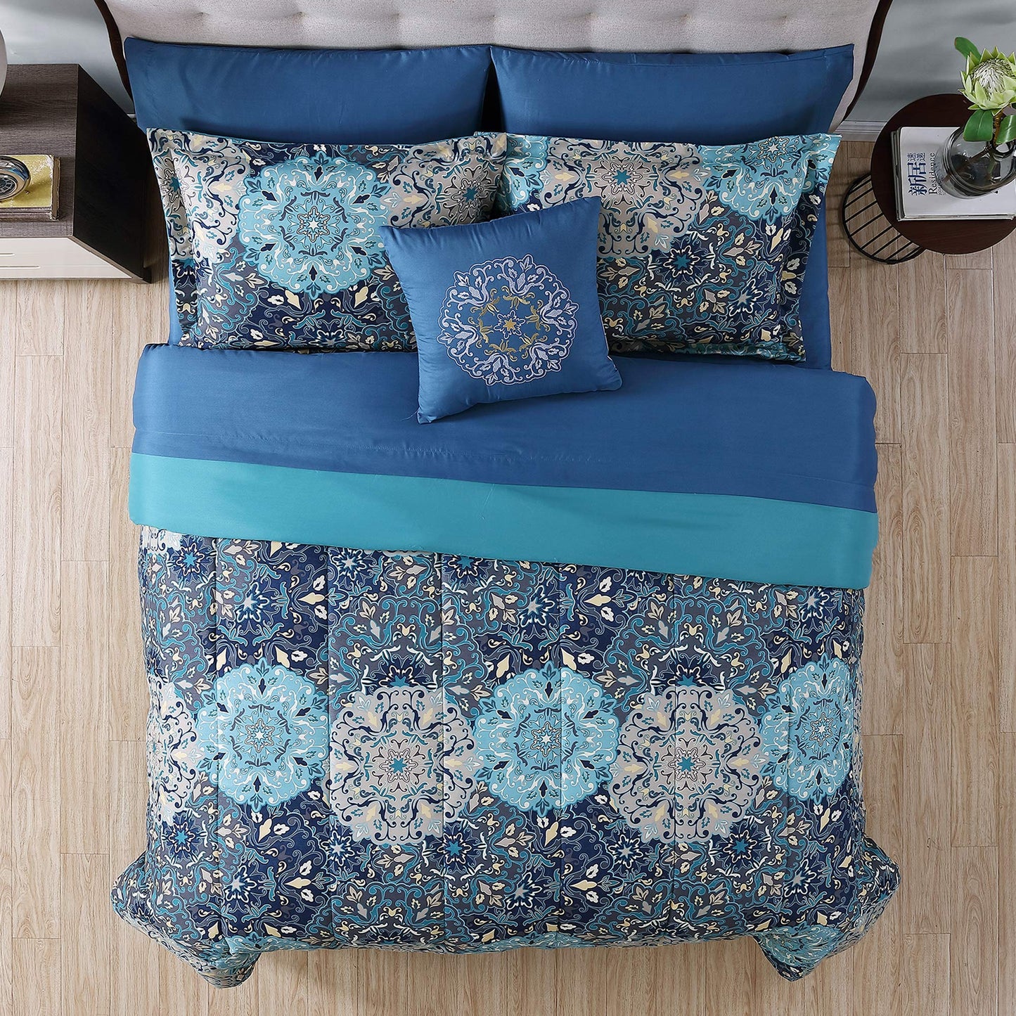 Modern Threads - Granada Collection Comforter Set - Reversible Microfiber - Elegant Printed Bed Set - Includes Comforter, Sheets, Shams, & Pillow - Luxurious Bedding