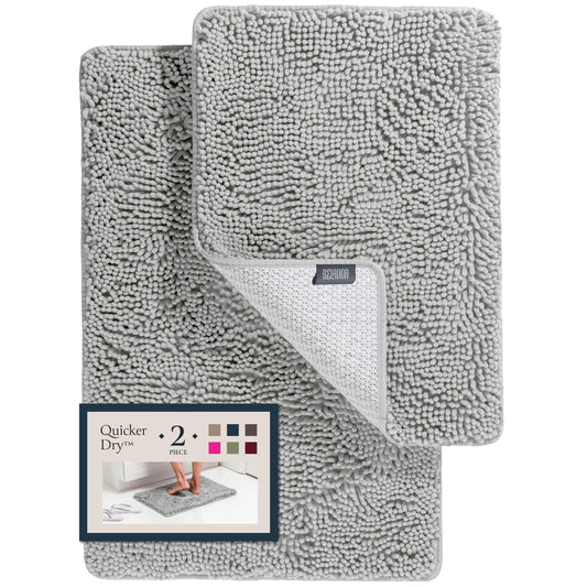 BELADOR Bathroom Rugs Sets 2 Piece- Plush Bath Mat Set Quick-Dry Soft Chenille Bathroom Mat with Rubber Backing, Absorbent Bathroom Rug Set, Washable Bath Rugs for Bathroom- Bath Mats 24x17 + 30x20