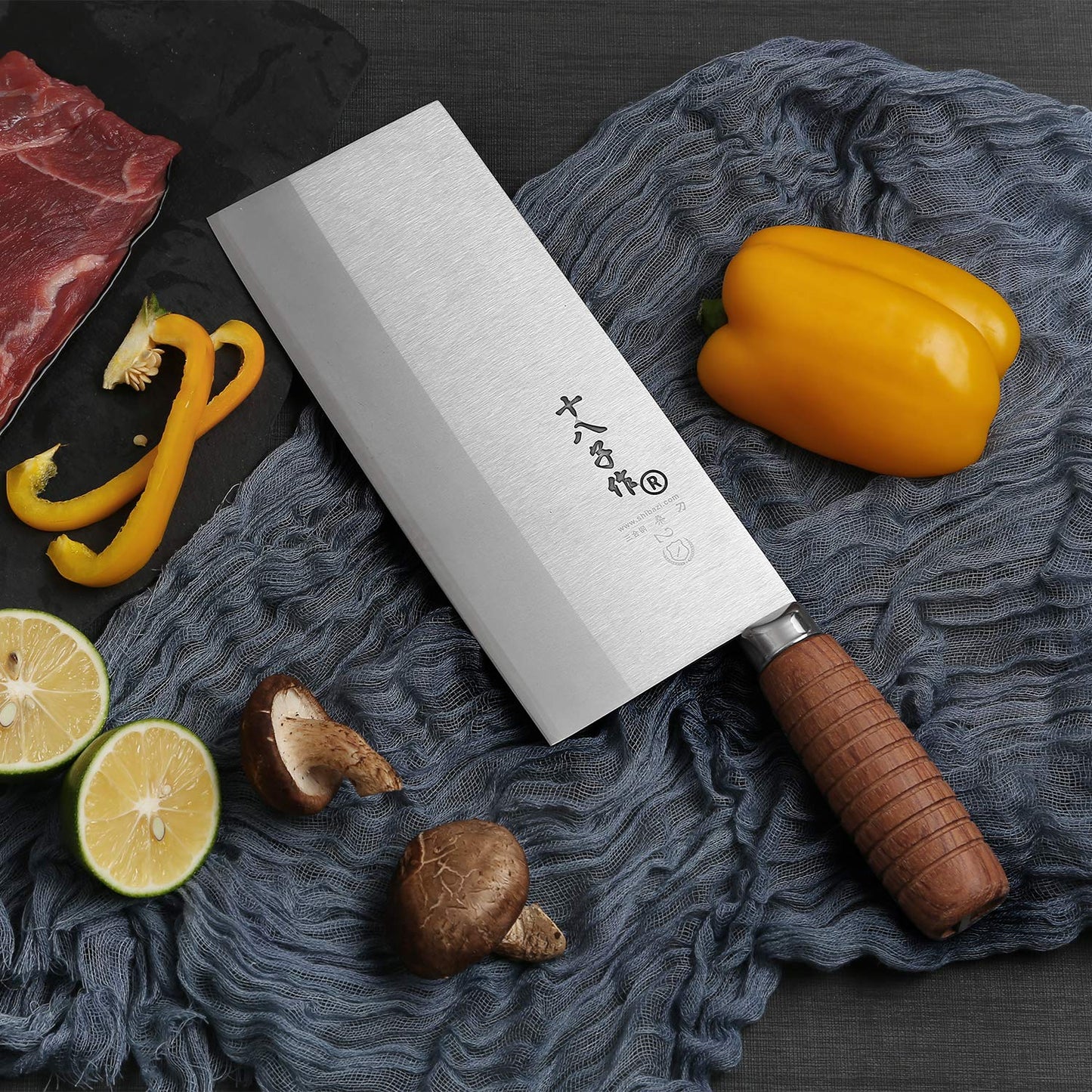 SHI BA ZI ZUO Cleaver Knife Meat Cleaver 8-inch Professional Chef Knife Stainless Steel Vegetable Knife Safe Non-stick Finish Blade with Anti-slip Wooden Handle