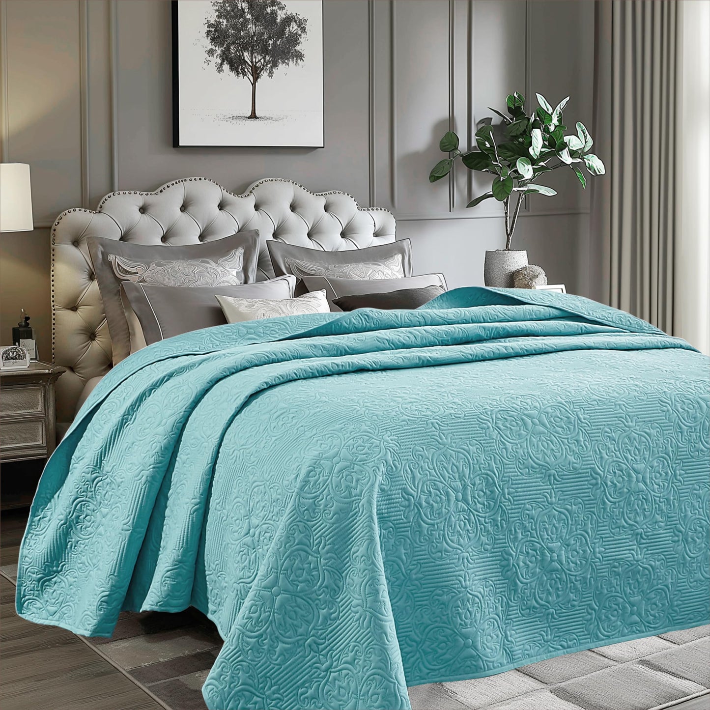 Sophia & William Bed Quilt Bedspread Coverlet - Reversible, Lightweight - Queen Size, Teal