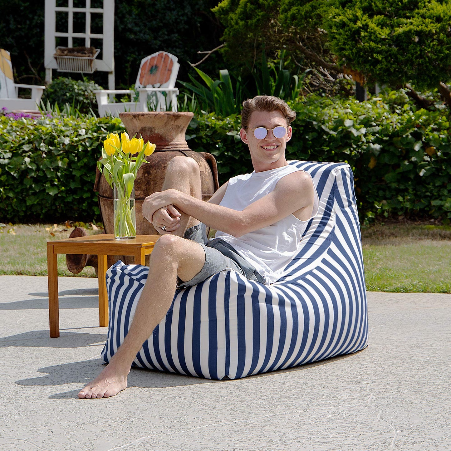 Jaxx Juniper Outdoor Bean Bag Patio Chair, Navy Stripes