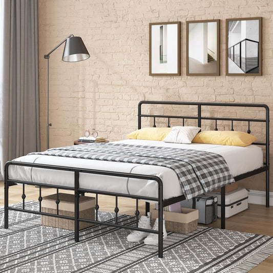 XINXINYAN Queen Bed Frame with Headboard and Footboard,16 Inch Tall Queen Size Bed Frame Black,Vintage Style,Sturdy,Under Bed Storage,No Box Spring Needed