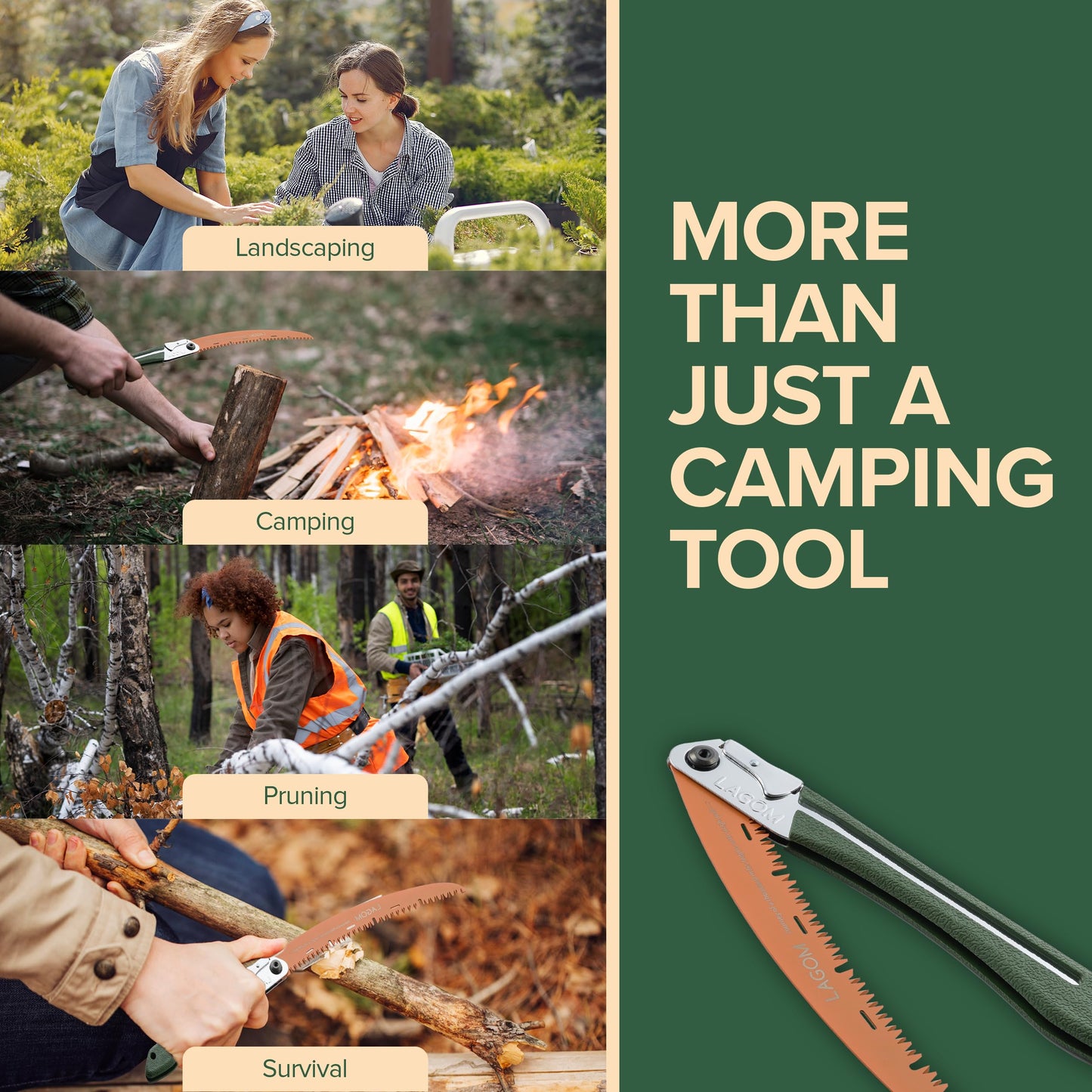 LAGOM Folding Saw for Cutting Branches, 11.4", a Camping Saw Made with SK5 Steel, Folding Hand Saw, Survival Saw with a Secured Design, Folding Camp Saw (Curved)