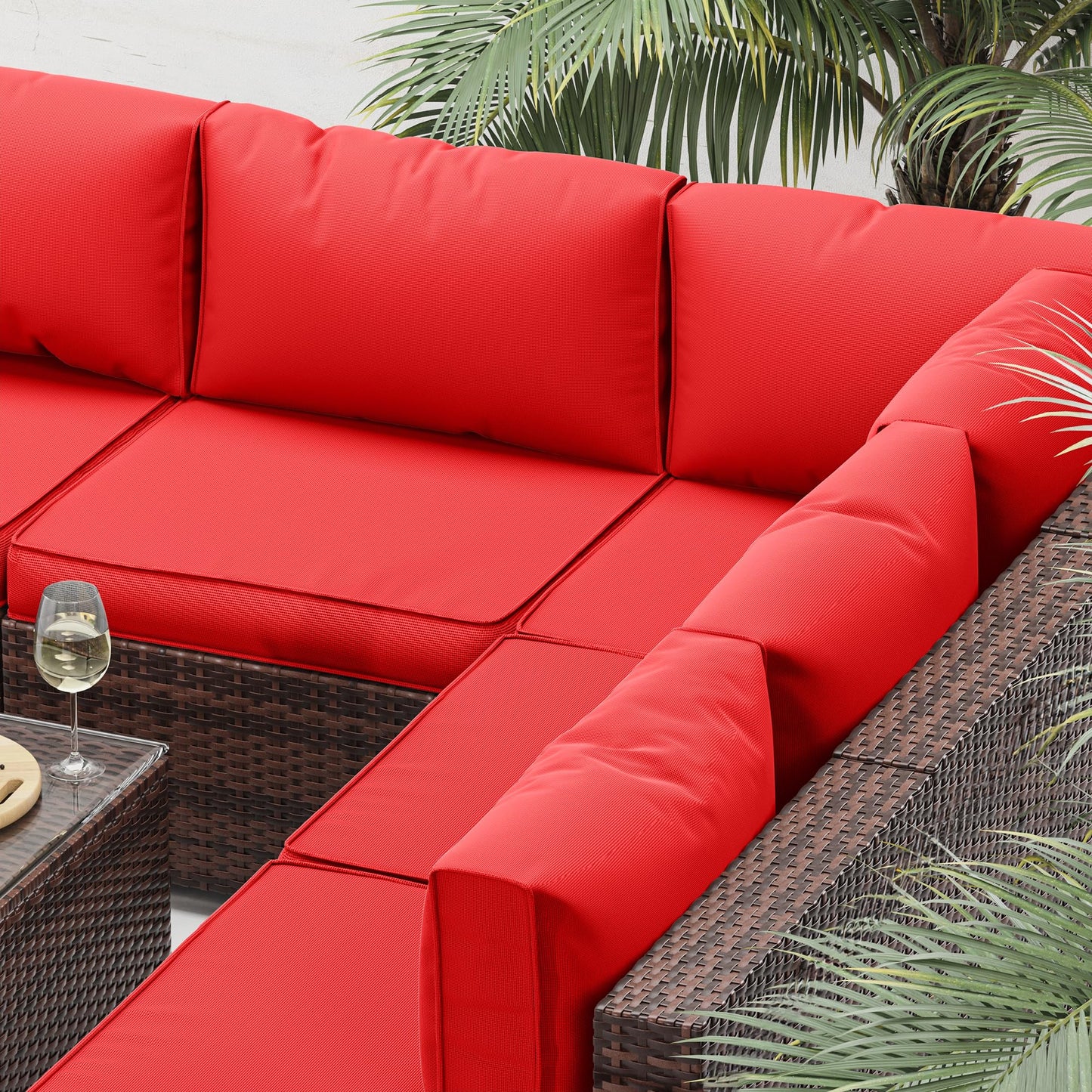 UDPATIO Outdoor Replacement Cushions for Patio Furniture, Waterproof Patio Cushions for 6-Seat Sectional Patio Conversation Sets, 14-Piece Outdoor Cushion Slipcovers Patio Sofa Cushions (Bright Red)